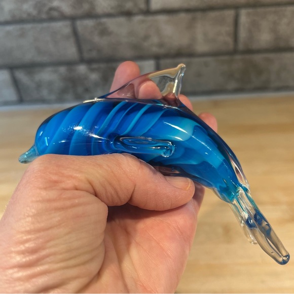 Vintage Glass Dolphin Art Glass Paperweight Blue Swirl Hand Blown Glass 5” - Picture 7 of 9